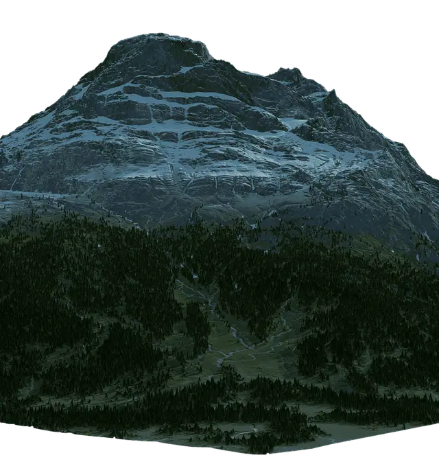 Detailed photorealistic 3D mountain terrain model