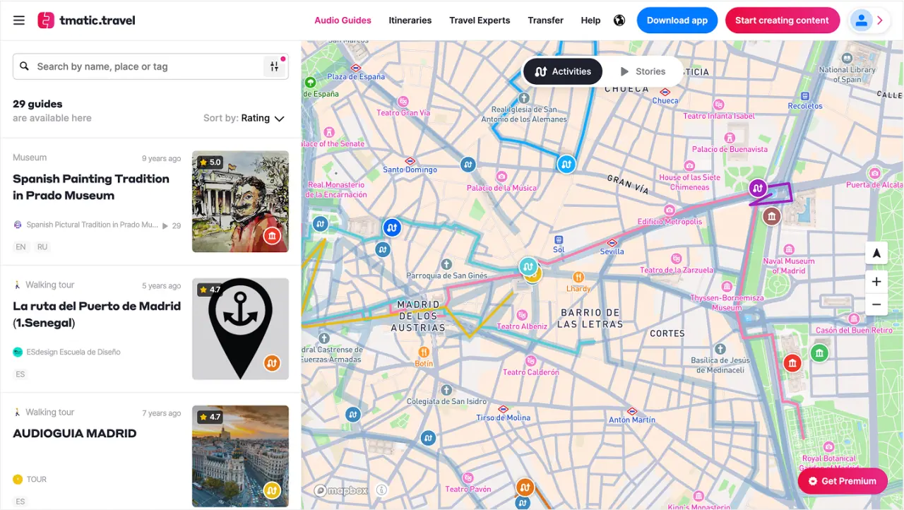 Audio Guides mobile interface