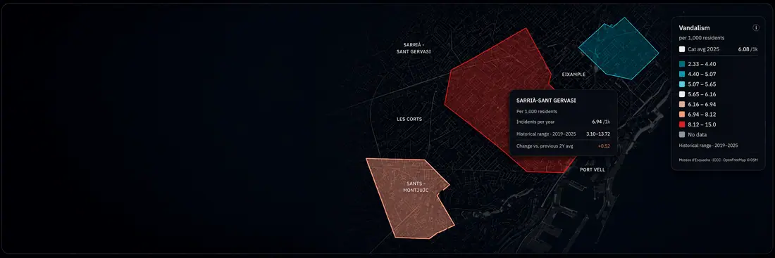 Interactive city map with points of interest, routes, zones, and layer controls