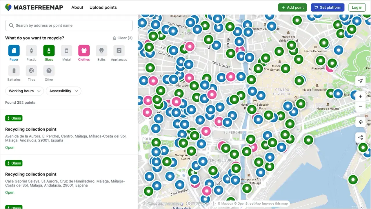 Recyclemap mobile interface