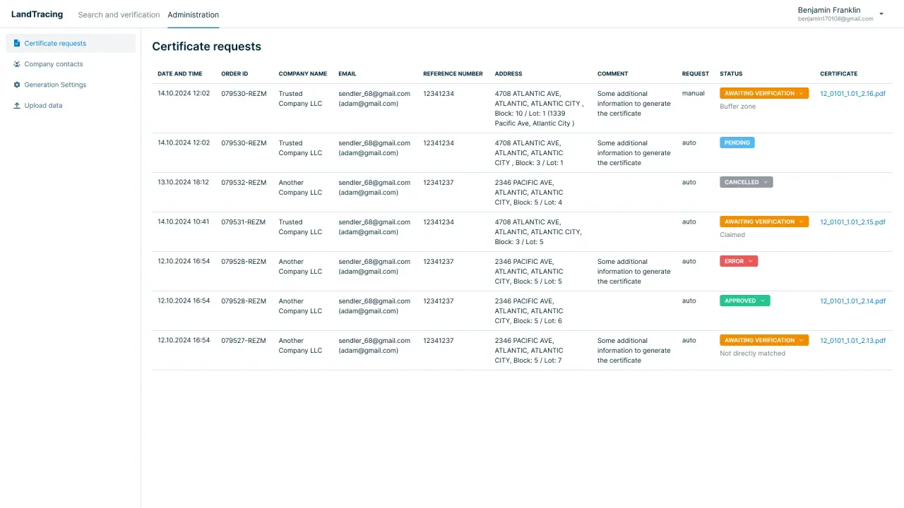 Land Certificate Automation Platform: Search, Geoprocessing, CMS — screenshot 2