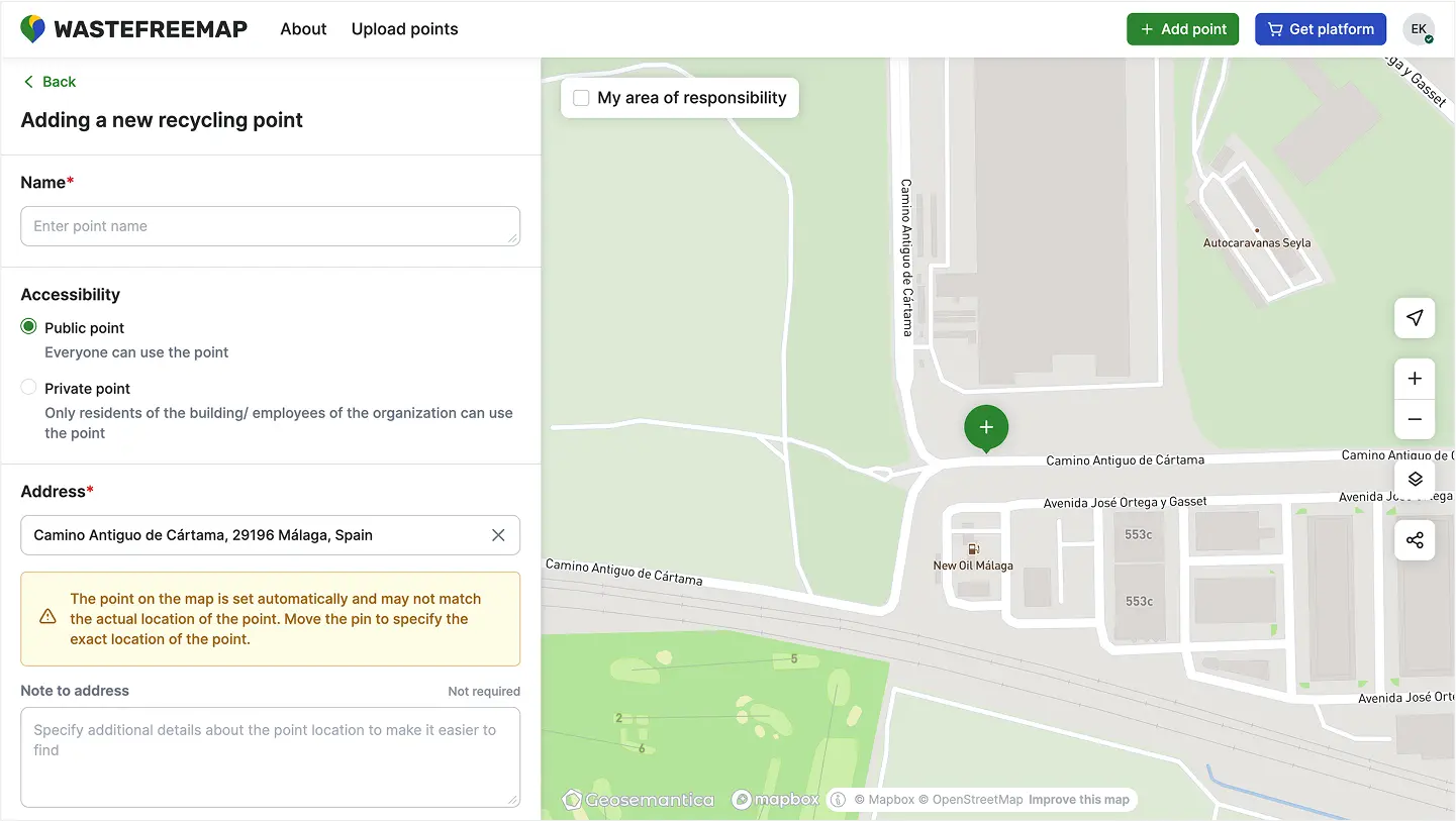 Crowdmapping Platform for Recycling Points: Web & Mobile — screenshot 2